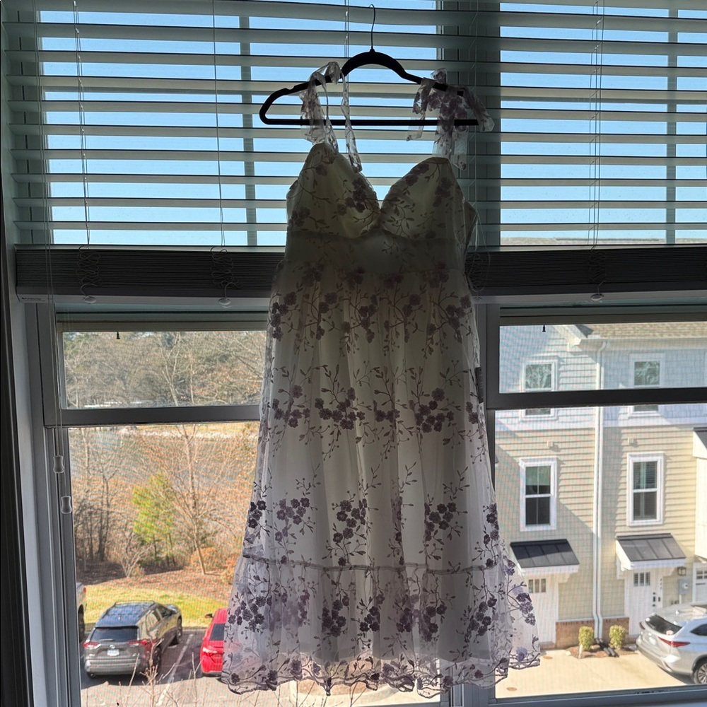 Lulu's White and Purple Floral Midi Dress